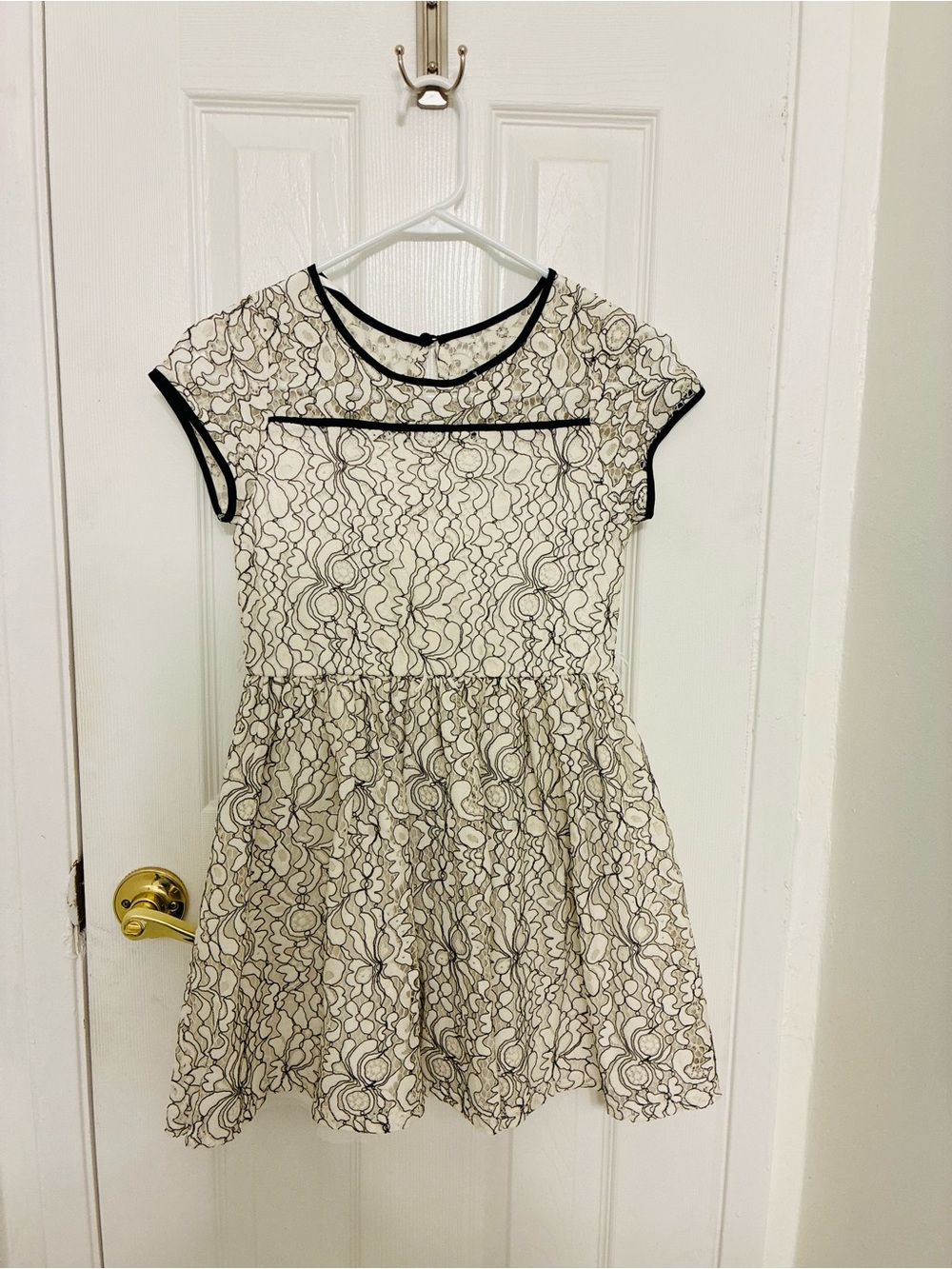 Sequin Hearts Cream Dress with Black Lace Overlay